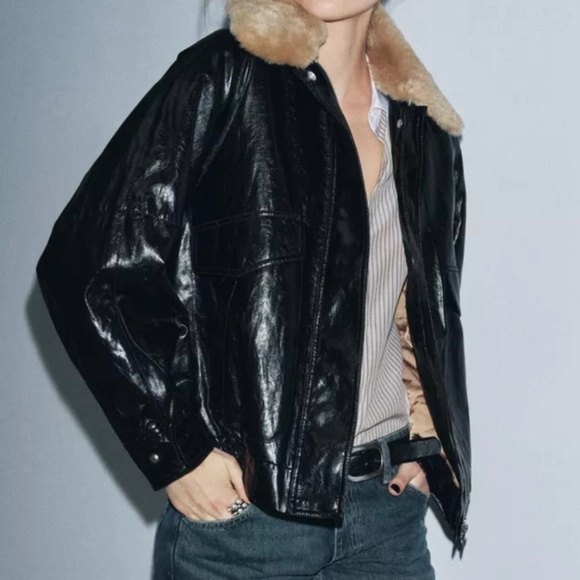 ZARA FAUX FUR COLLAR JACKET - NEW - Picture 13 of 14